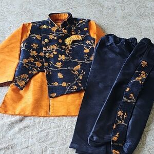 Orange and Navy Floral Embroidered Outfit
